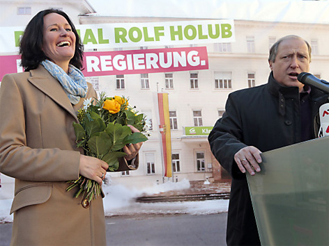 Rolf Holub und Eva Glawischnig bei Grüner Abschlussveranstaltung