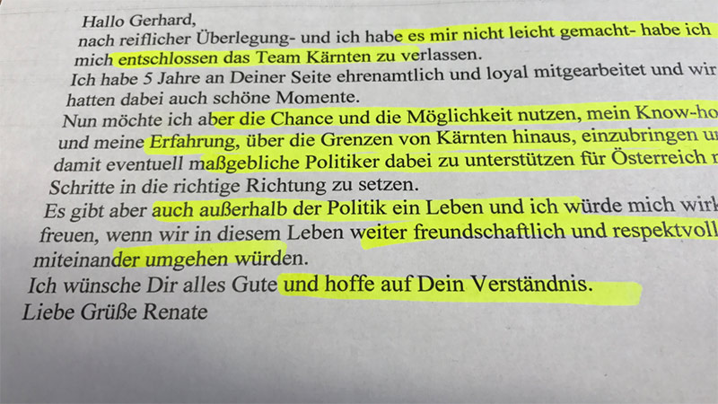 Renate Haider SMS an Gerhard Köfer
